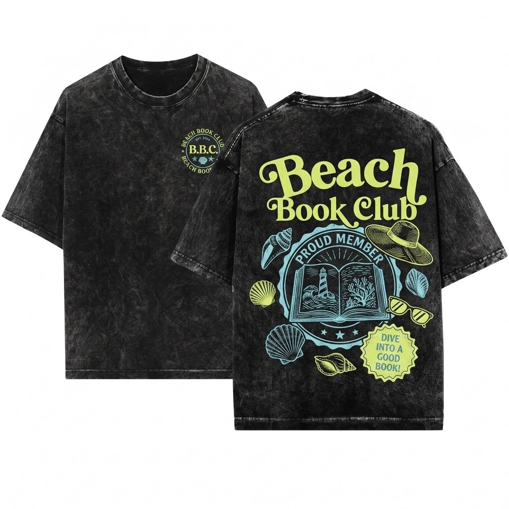 Beach Bookish Club Summer Reading Lover Gift Retro Unisex Wash T-Shirt