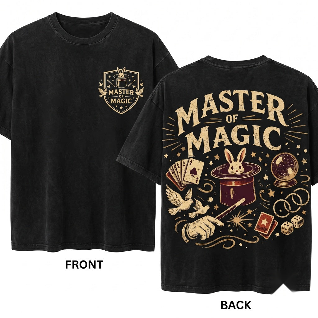 Vintage Faux Gold Print Mystical Wizard Magician Illusionist Show Gift Apparel Unisex Wash T-Shirt