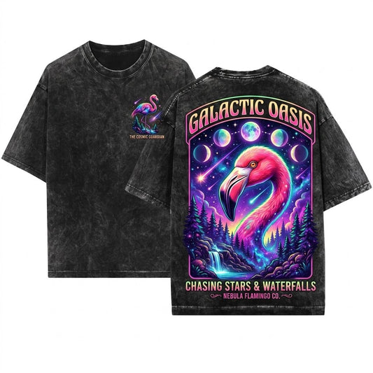 Vintage Full Moon Tropical Flamingo Graphic Retro Bird Lover 90s Animal Unisex Wash T-Shirt