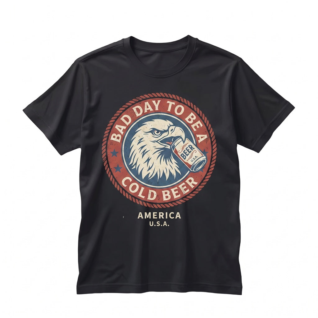 Bad Day To Be A Cold Beer Funny Fourth Of July Eagle American Flag Patriotic Drinking Independence Holiday Party Summer Graphic