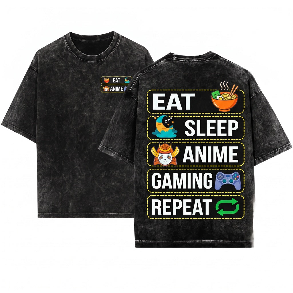 Eat Sleep Anime Gaming Repeat Video Gamer Kawaii Otaku Japanese Manga Cosplay Aesthetic Gift Unisex Wash T-Shirt