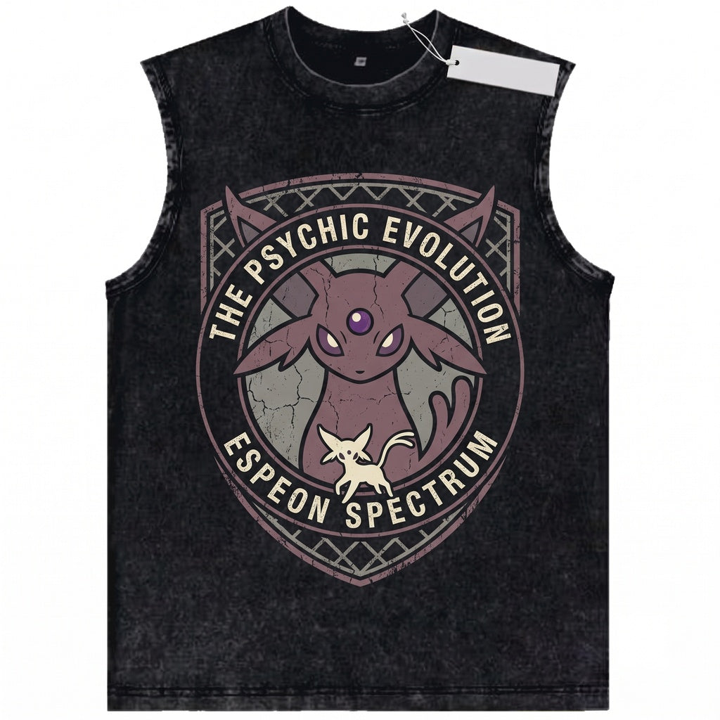 Espeon Psychic Eeveelution Anime Tank Top, Purple Galaxy Graphic Sleeveless Vintage Washed Gamer Unisex TShirt
