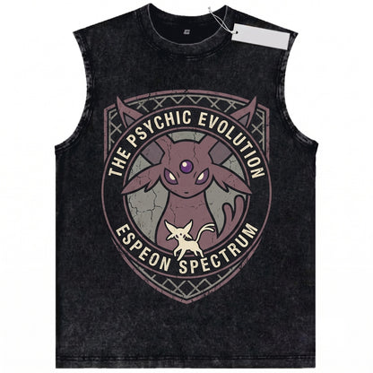 Espeon Psychic Eeveelution Anime Tank Top, Purple Galaxy Graphic Sleeveless Vintage Washed Gamer Unisex TShirt