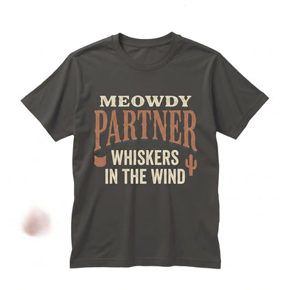 Meowdy Partner Retro Western Kitty Graphic Long Sleeve Cotton Apparel Unisex TShirt