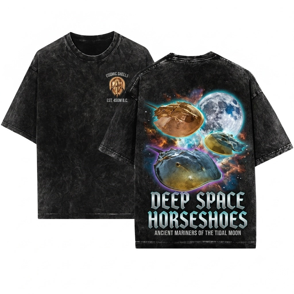 Vintage Three Horseshoe Crab Moon Limulus Cosmic Galaxy Marine Biology Ocean Lover Graphic Gift Unisex Wash T-Shirt