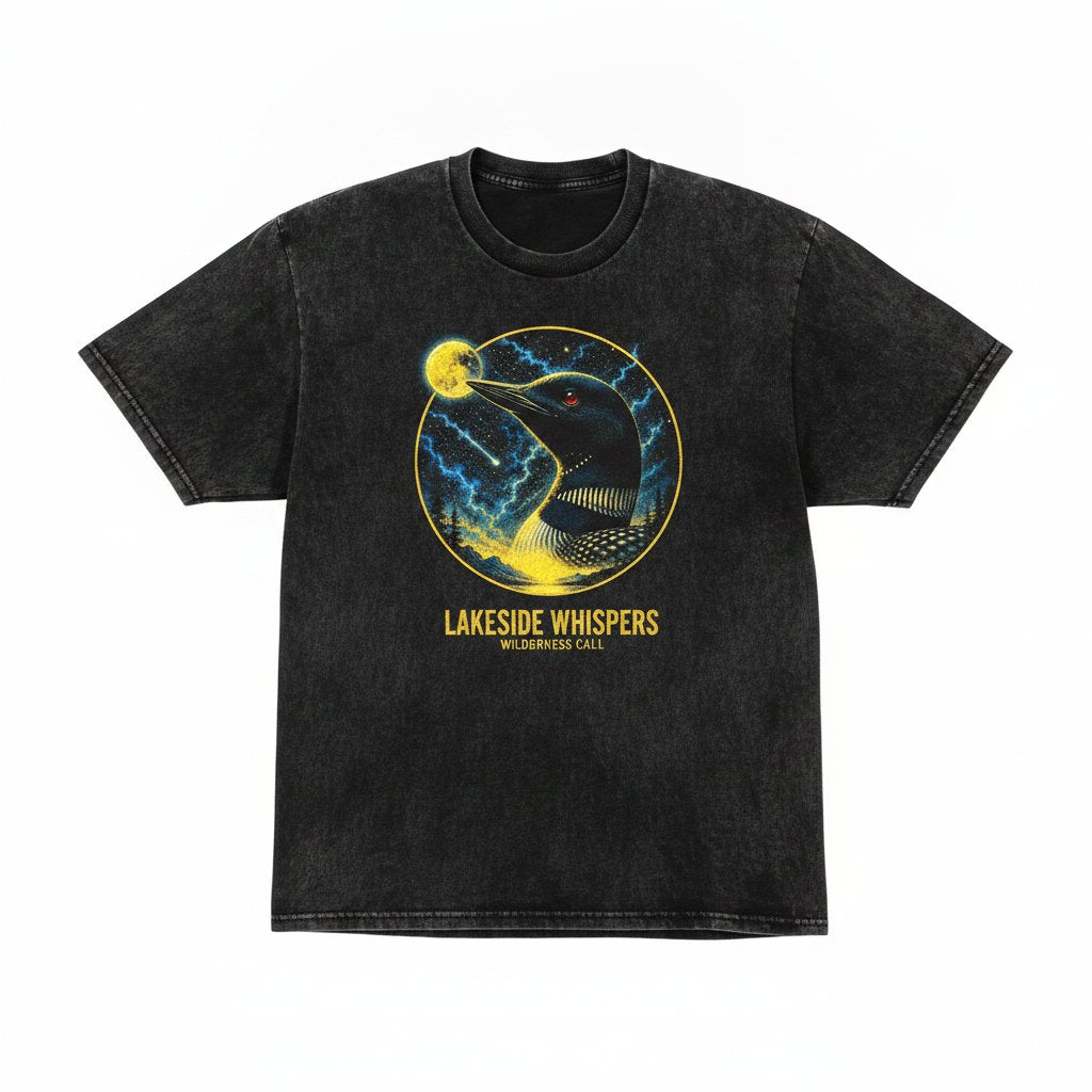 Vintage Loon Howling Moon Retro Duck Bird Full Animal Lover Graphic Unisex Wash T-Shirt