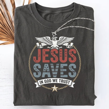 Jesus Saves Christian Patriotic USA 4th of July America 250th Independence Day Unisex TShirt