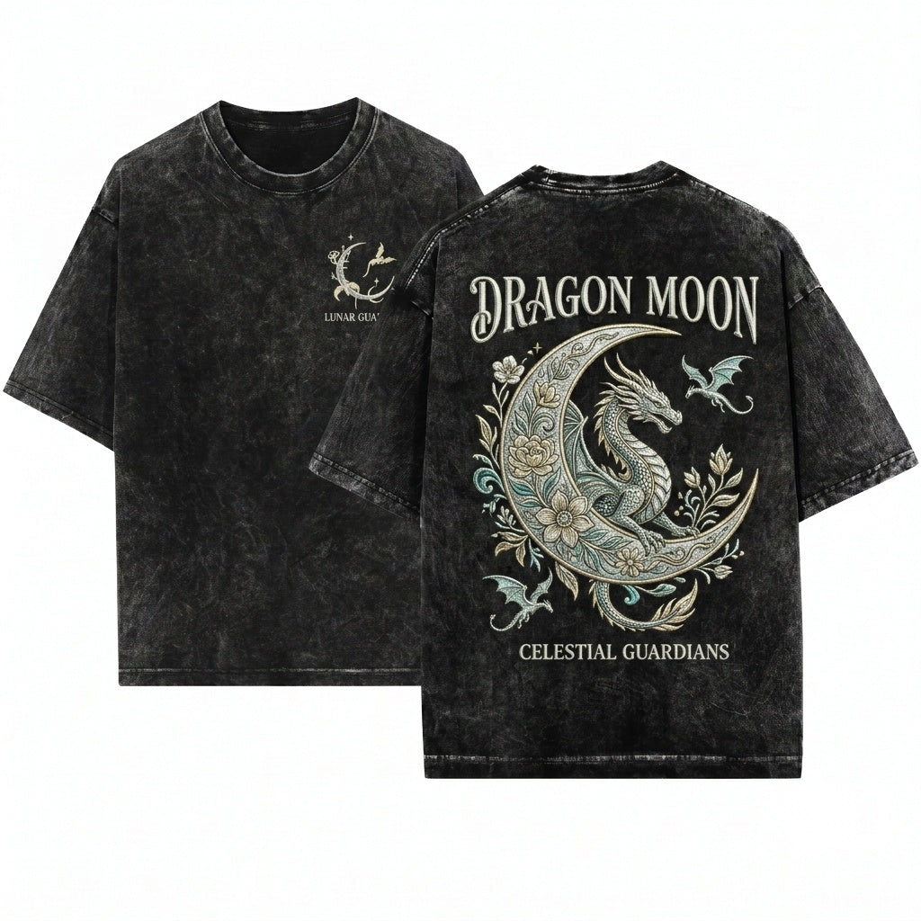 Embroidered Dragon Moon Witchy Goblincore Unisex Wash T-Shirt