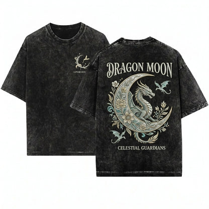 Embroidered Dragon Moon Witchy Goblincore Unisex Wash T-Shirt