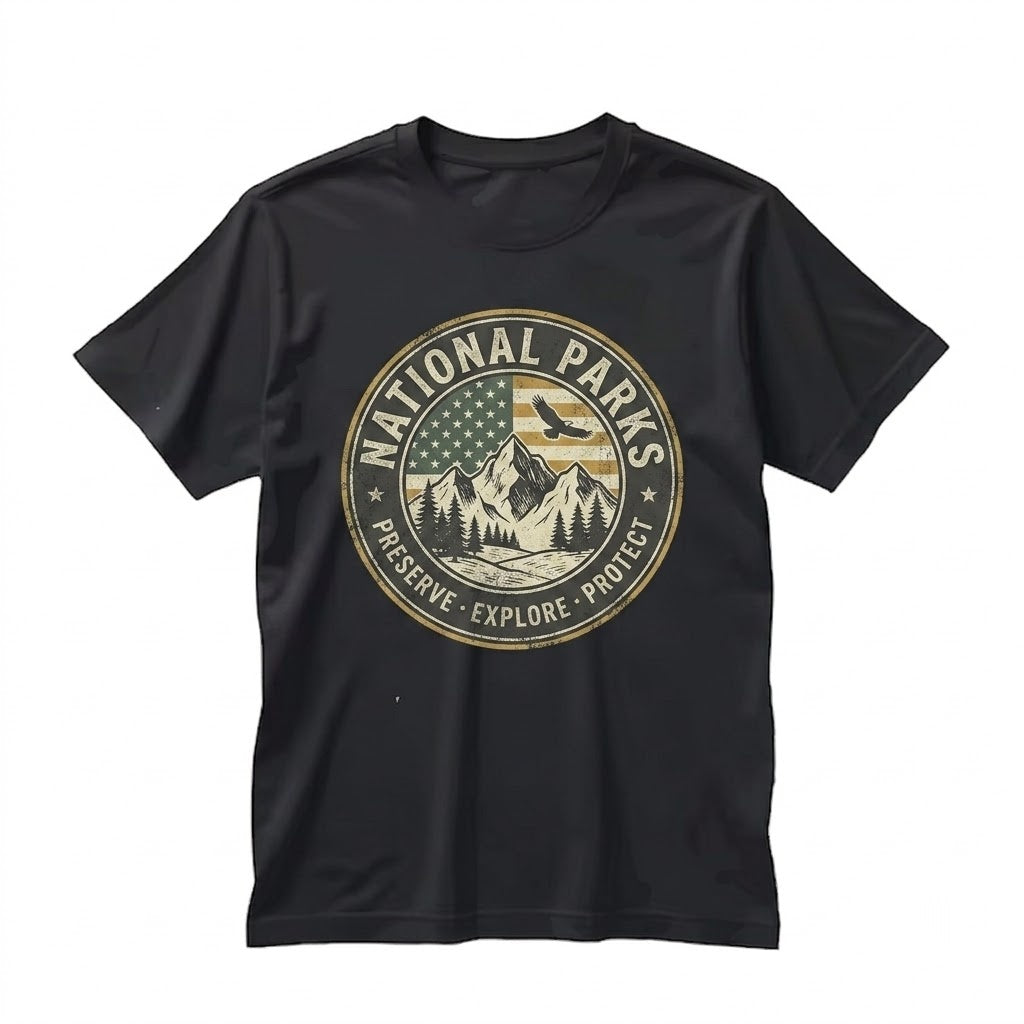 Vintage American National Parks Nature Map Graphic Print Outdoor Unisex TShirt