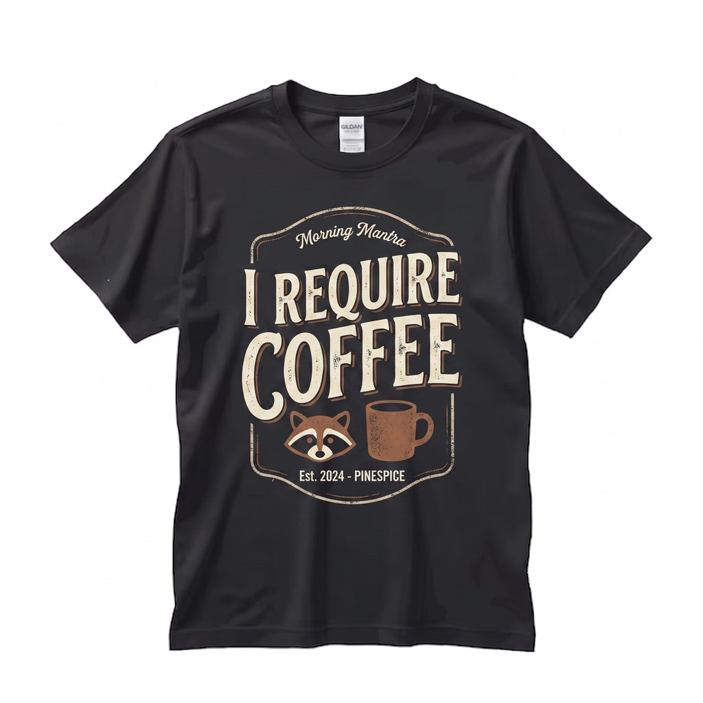 I Require Coffee Embroidered Raccoon Sweatshirt Funny Chaotic Cute Animal Crewneck Graphic Unisex TShirt