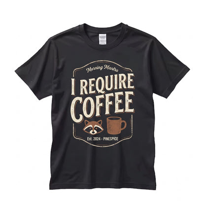 I Require Coffee Embroidered Raccoon Sweatshirt Funny Chaotic Cute Animal Crewneck Graphic Unisex TShirt