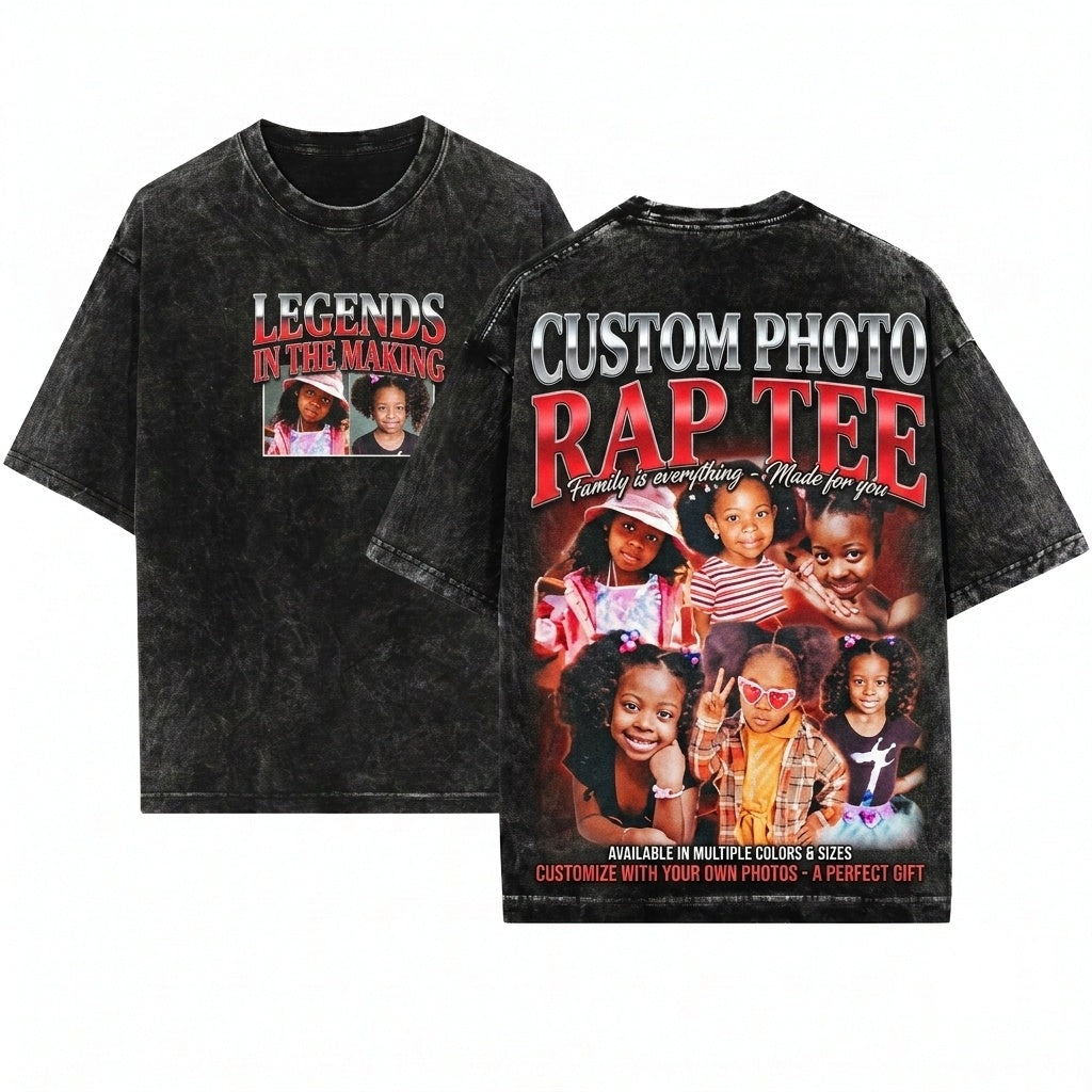 Personalized Custom Photo Graphic 90s Rap Retro Bootleg Heavyweight Cotton Unisex Wash T-Shirt