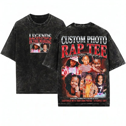 Personalized Custom Photo Graphic 90s Rap Retro Bootleg Heavyweight Cotton Unisex Wash T-Shirt