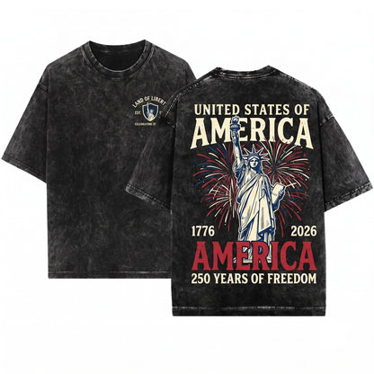 Patriotic United States of America 250 Years Freedom Unisex Wash T-Shirt