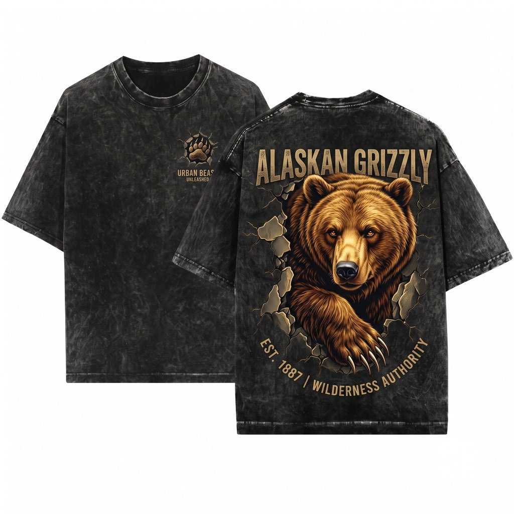 Vintage Fierce Grizzly Bear Graphic Mountain Wildlife Rustic Outdoor Adventure Gift Unisex Wash T-Shirt