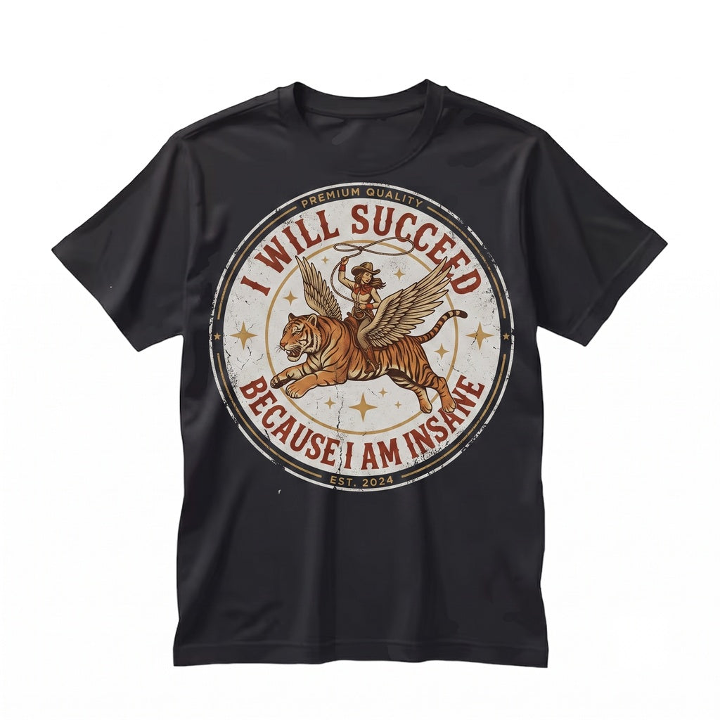Funny Western Cowgirl Tiger Sarcastic Quote I Will Succeed Because Truly Insane Graphic Vintage Unisex TShirt