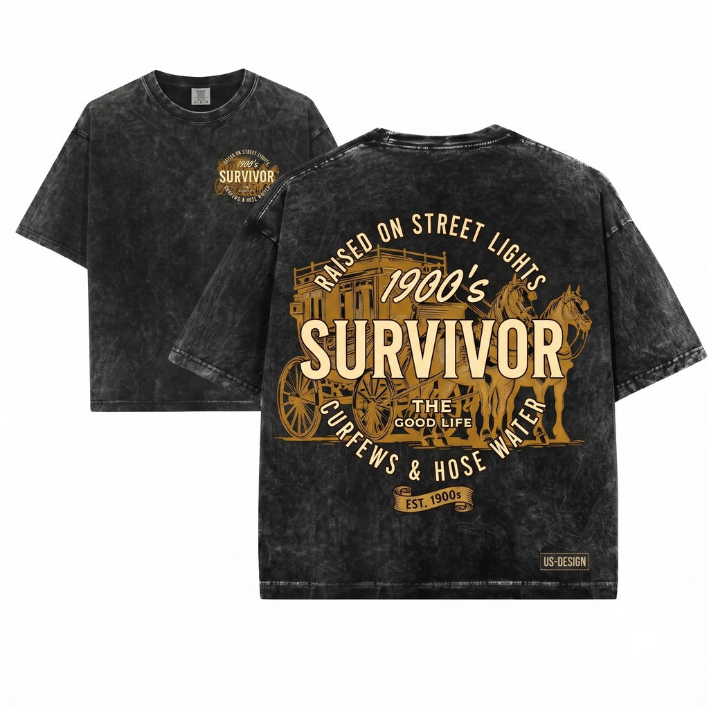 1900s Gen X Survivor Funny Graphic Novelty Unisex Wash T-Shirt