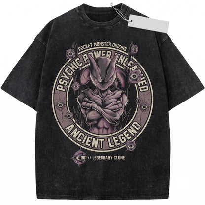 Psychic Clone Mewtwo Vintage Acid Wash Anime Graphic Oversized Retro Gamer Gift Unisex TShirt