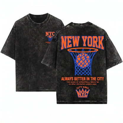 New York Basketball Streetwear Crewneck Unisex Wash T-Shirt