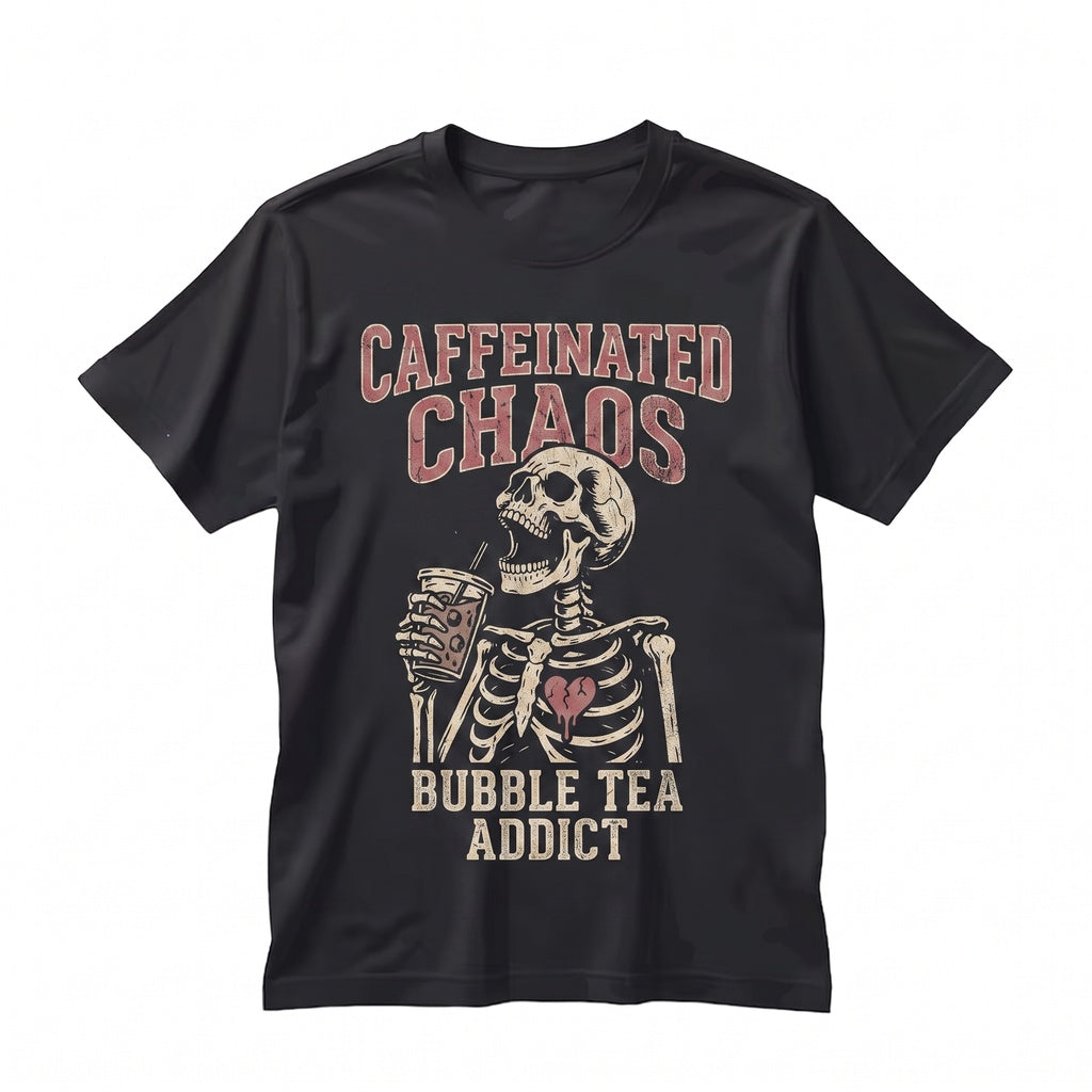 Caffeinated Chaos Skeleton Coffee Lover Gift Goth Spooky Tired Caffeine Vibes Sweatshirt Hoodie for Women Unisex TShirt