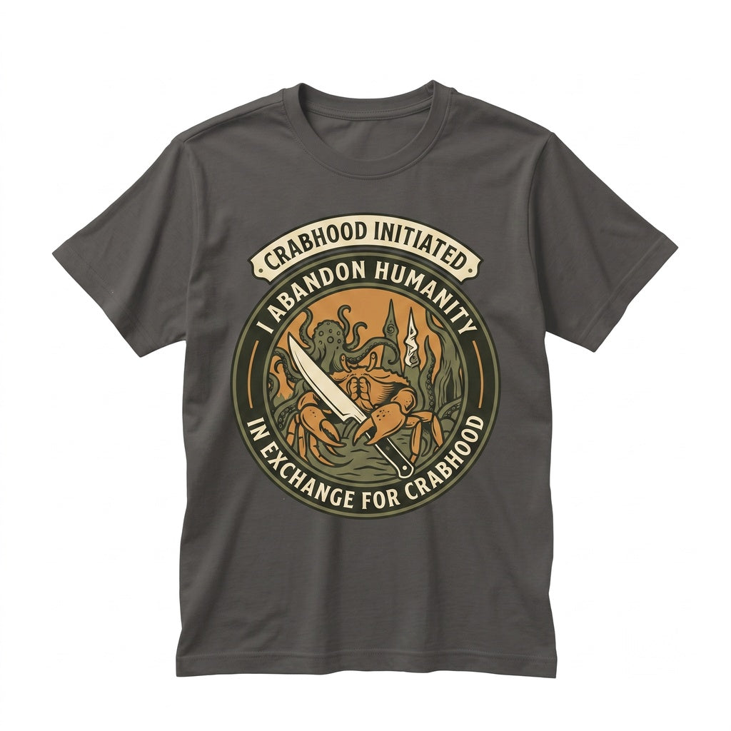 I Abandon My Humanity Funny Vintage Japanese Anime Crab Graphic Navy Blue Unisex TShirt