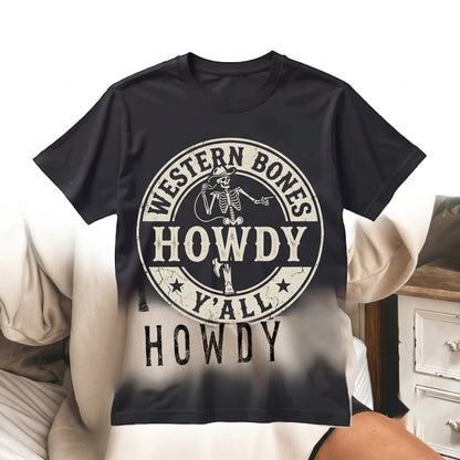 Howdy Cowboy Skeleton Halloween Wild West Thriller Spooky Graphic Pullover Unisex TShirt