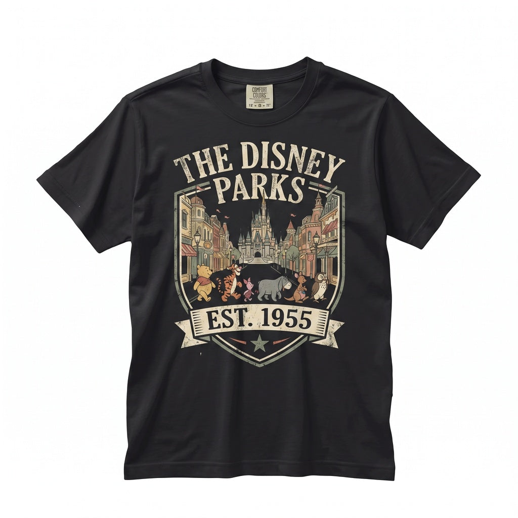 Vintage Classic Honey Bear Friends Walking Retro Theme Park Main Street Family Vacation Graphic Gift Unisex TShirt