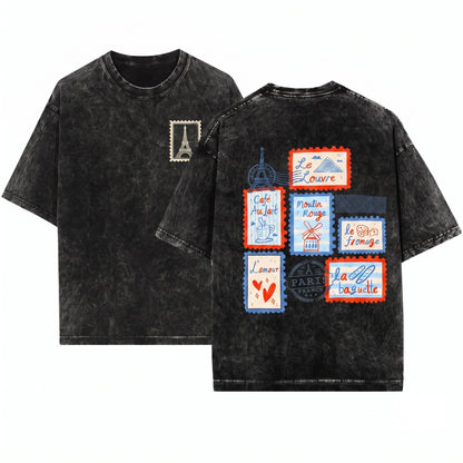 Je taime Paris French Travel Souvenir Vintage Graphic Apparel Unisex Wash T-Shirt