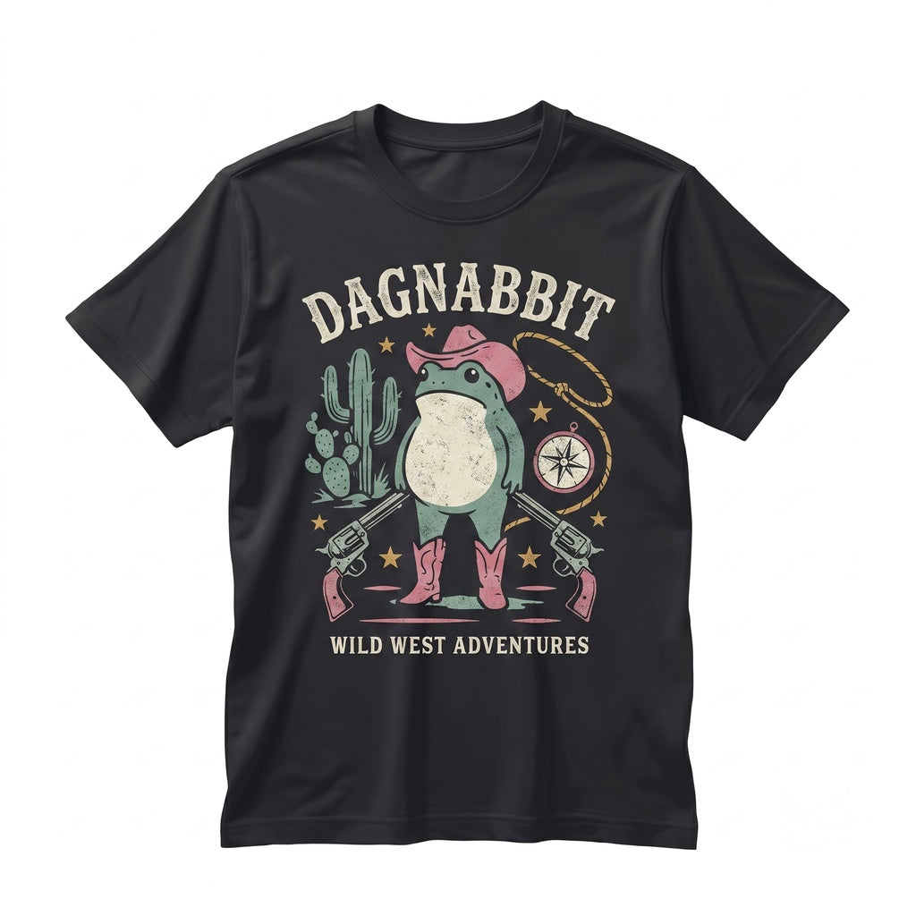 Dagnabbit Cowboy Frog Embroidered Pink Cowgirl Boots Funny Graphic Cotton Vintage Unisex TShirt