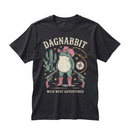 Dagnabbit Cowboy Frog Embroidered Pink Cowgirl Boots Funny Graphic Cotton Vintage Unisex TShirt