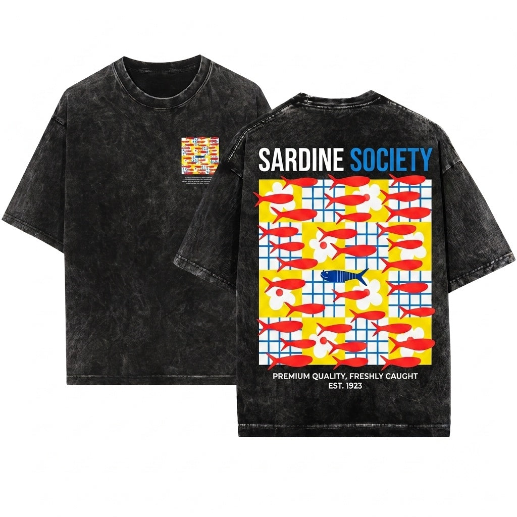 Vintage Canned Sardines Fish Graphic Retro Aesthetic Unisex Wash T-Shirt