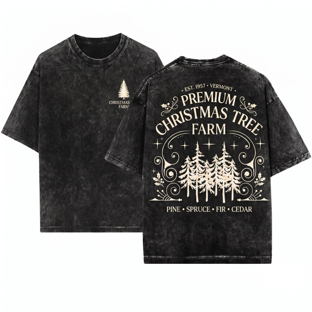 Christmas Tree Farm Relaxed Oversized Vintage Cozy Winter Sweater Crewneck Unisex Wash T-Shirt