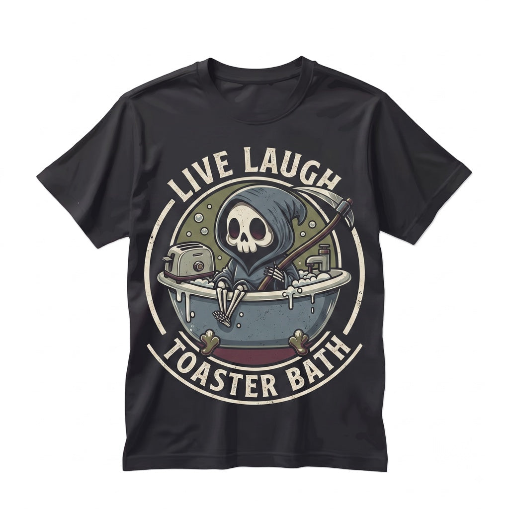 Live Laugh Toaster Bath Funny Grim Reaper Spooky Dark Humor Graphic Unisex TShirt