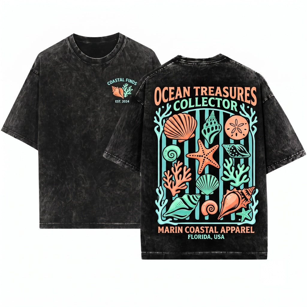 Seashell Graphic Coastal Summer Women Unisex Wash T-Shirt