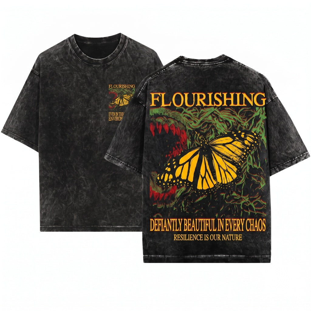Vintage Flourishing Monarch Butterfly Graphic Unisex Wash T-Shirt