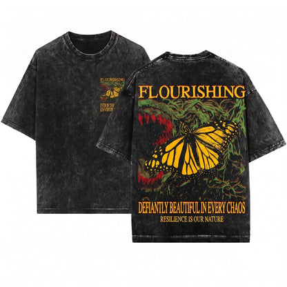 Vintage Flourishing Monarch Butterfly Graphic Unisex Wash T-Shirt