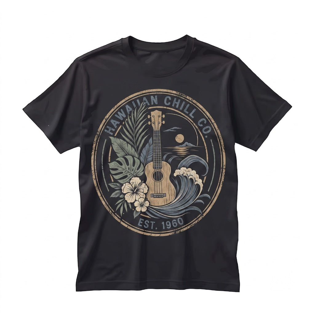 Ukulele Hawaiian Tropical Sunset Beach Wave Island Musician Gift Aloha Summer Vacation Graphic Unisex TShirt