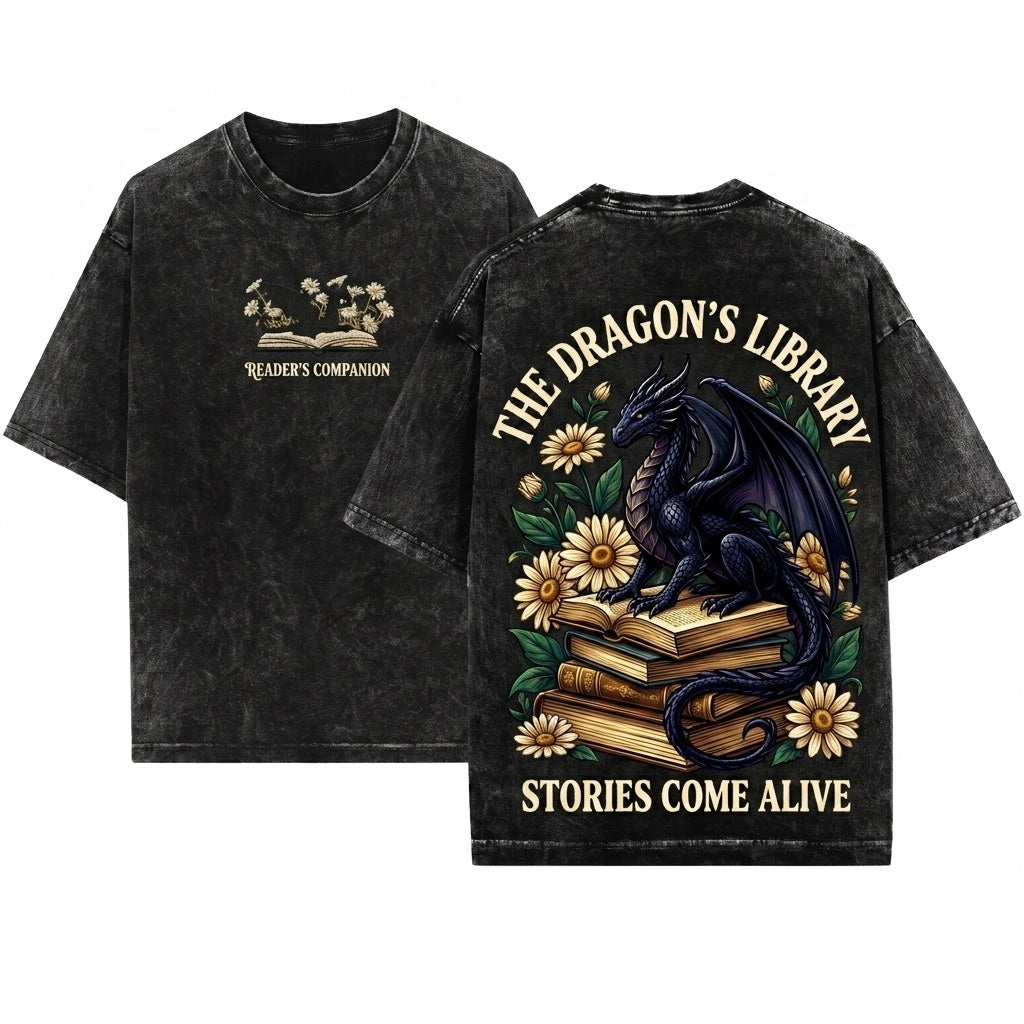 Dragon Daisies Embroidered Book Lover Cozy Gildan 18000 Gift Unisex Wash T-Shirt