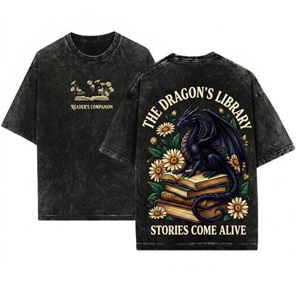 Dragon Daisies Embroidered Book Lover Cozy Gildan 18000 Gift Unisex Wash T-Shirt