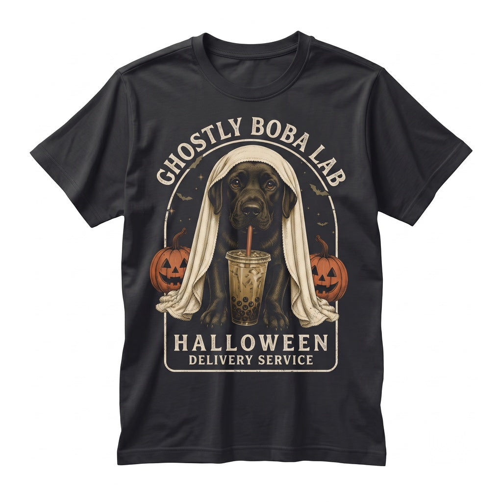 Black Labrador Halloween Ghost Boba Cute Spooky Dog Lover Pet Gift Unisex TShirt