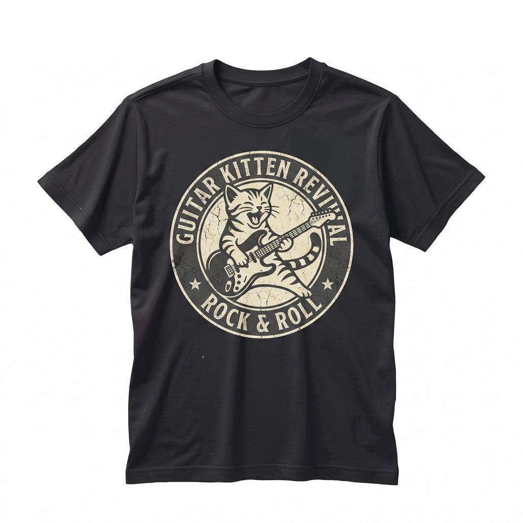 Funny Cat Playing Guitar Retro 90s Rock and Roll Music Lover Gift Graphic Unisex TShirt