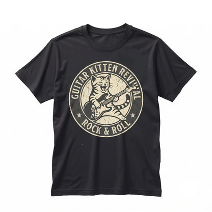 Funny Cat Playing Guitar Retro 90s Rock and Roll Music Lover Gift Graphic Unisex TShirt