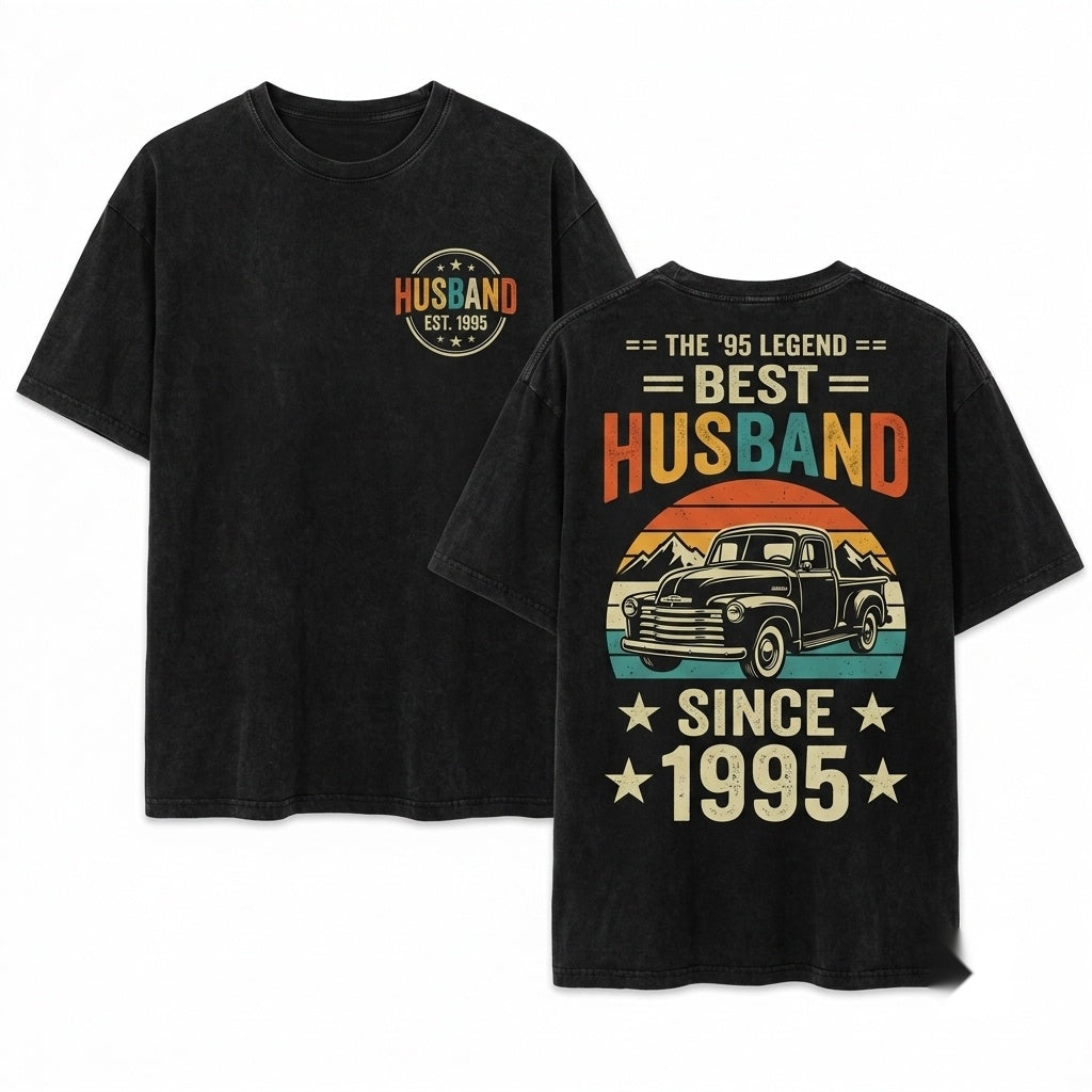 Best Husband Since 1995 Custom Anniversary Gift Tee Male Cotton Top Apparel Clothing Unisex Wash T-Shirt