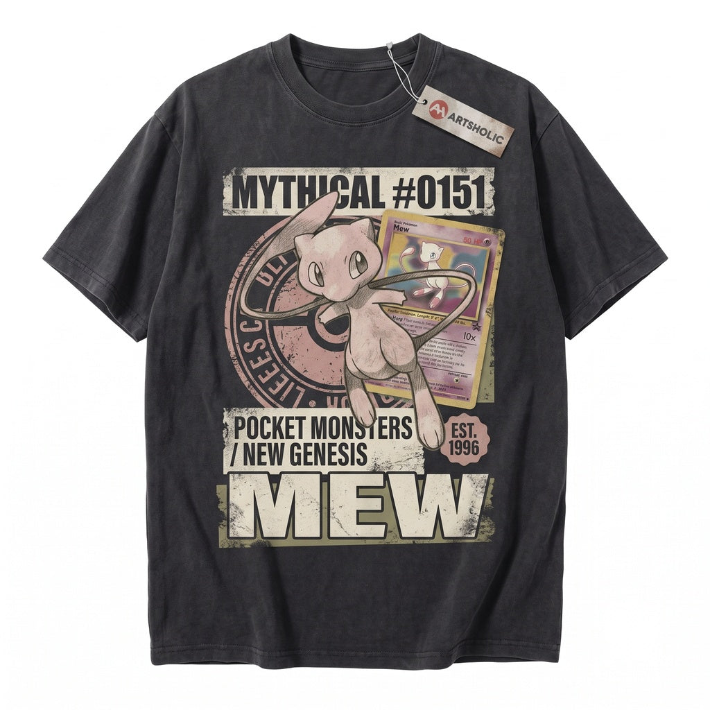 Vintage Mew Graphic Retro Anime Double-Sided Mythical Creature Washed Oversized Gamer Gift Unisex TShirt