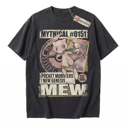 Vintage Mew Graphic Retro Anime Double-Sided Mythical Creature Washed Oversized Gamer Gift Unisex TShirt