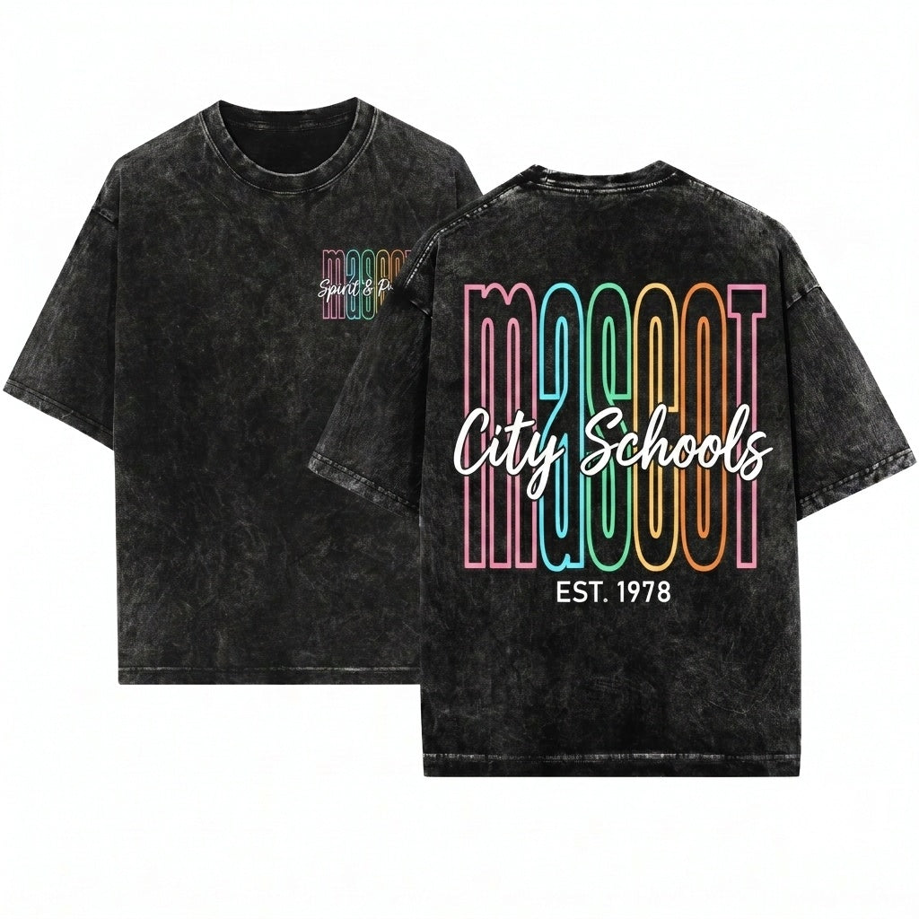 Custom Personalized Mascot School Name Team Spirit Teacher Student Gift Unisex Wash T-Shirt