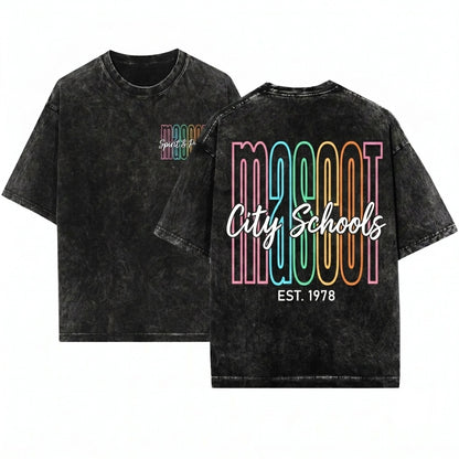 Custom Personalized Mascot School Name Team Spirit Teacher Student Gift Unisex Wash T-Shirt
