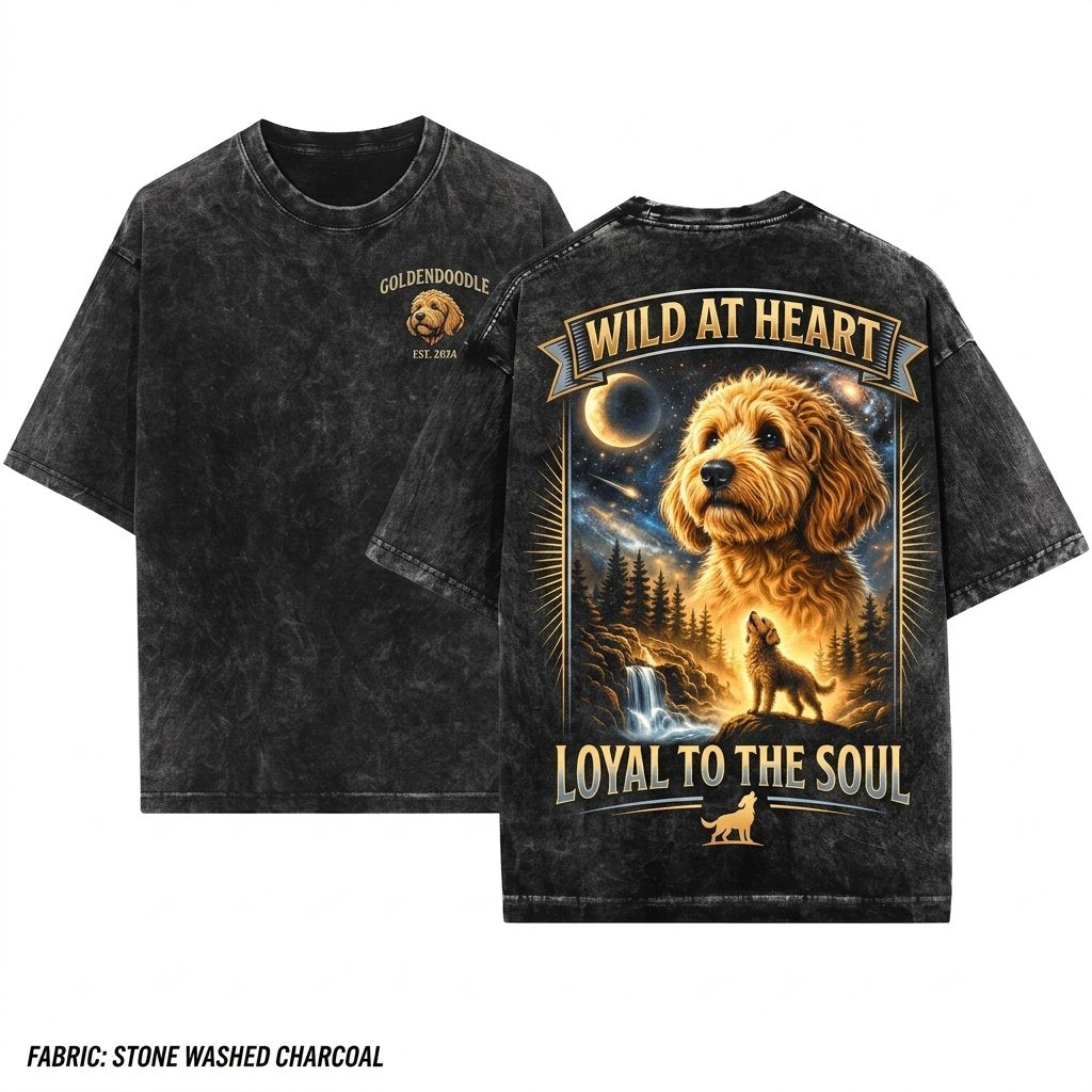 Doodle Howling To The Moon 90s Retro Vintage Animal Graphic Dog Lover Gift Unisex Wash T-Shirt