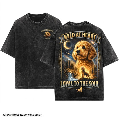 Doodle Howling To The Moon 90s Retro Vintage Animal Graphic Dog Lover Gift Unisex Wash T-Shirt